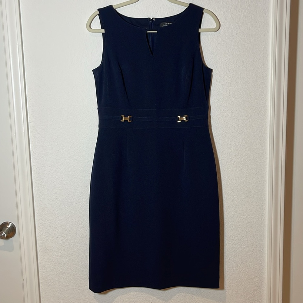 Tahari Navy Sleeveless Professional Dress
